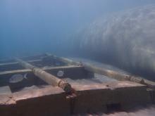 Geotube avec textile polarisable, prise de vue sous-marine de l’installation Geotube